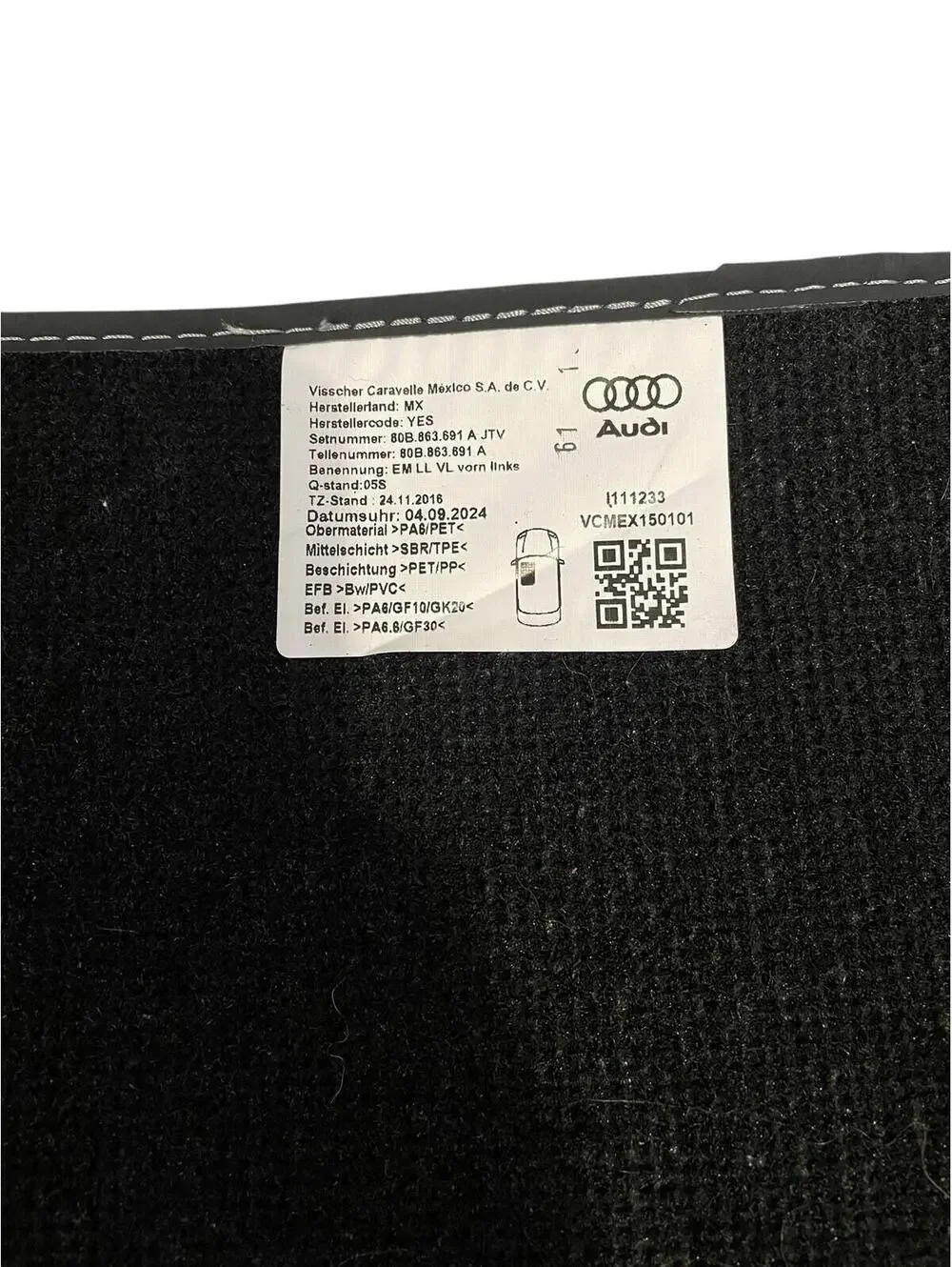 Audi Q5 SQ5 Front Left Drivers Side Carpet Floor Mat 80B863691A